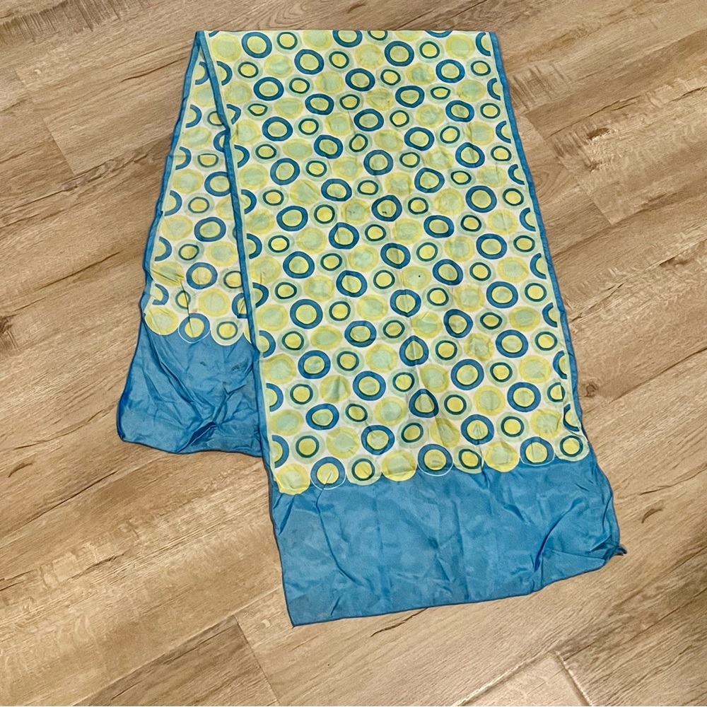 Vintage 100% Silk Rectangular Scarf Made in Japan green/blue 15” x 28”